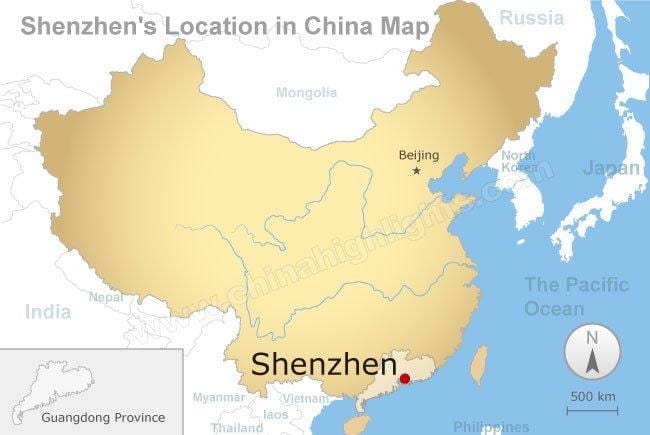 Shenzhen θέση στην Κίνα χάρτης